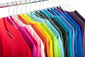 coloured t-shirts on hangers
