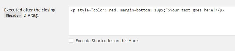 Code executed after the closing #header tag: Your text goes here!