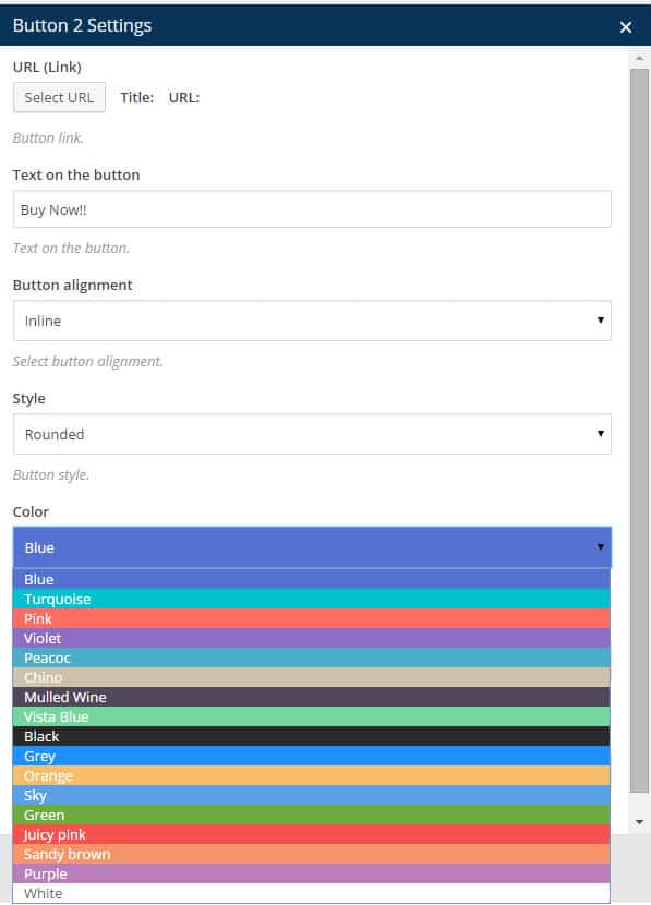 Visual Composer button editing options