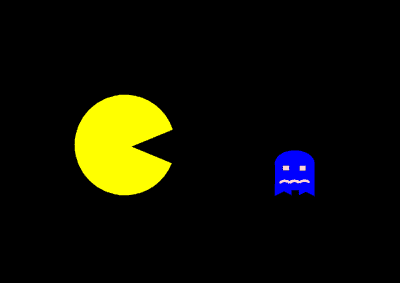 Pac-Man approaches blue ghost