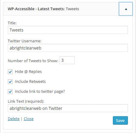 WP Accessible Twitter Feed widget options