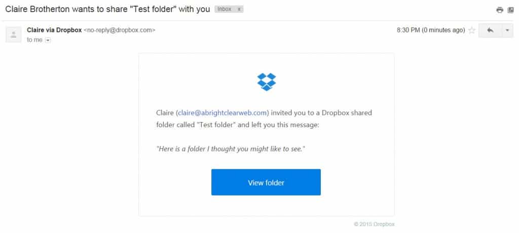 Invitation to join a shared Dropbox folder