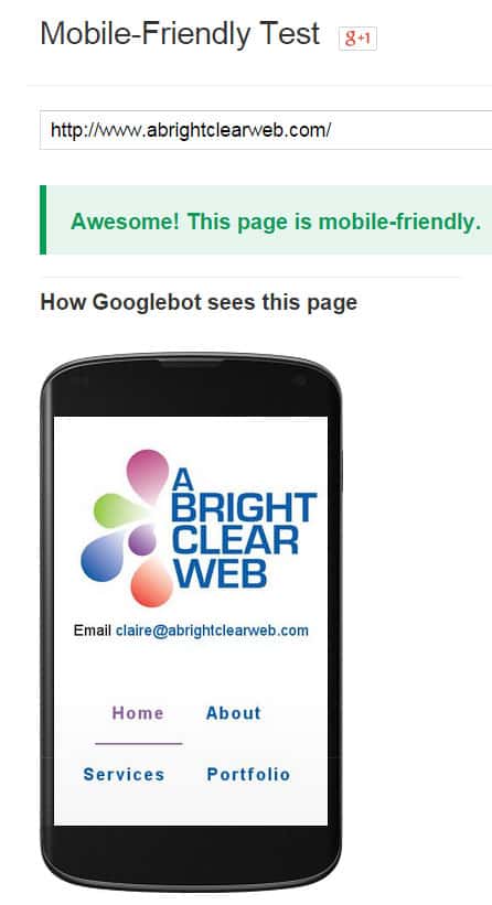 Test result for A Bright Clear Web: This site is mobile friendly