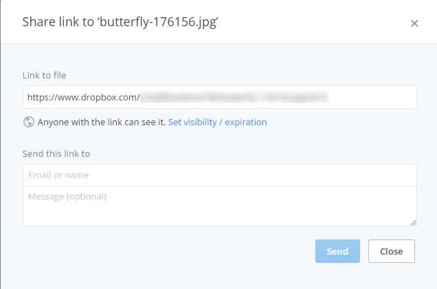 Share link to a file in Dropbox