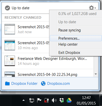 Dropbox select preferences
