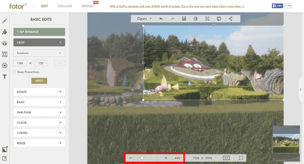 Using the freeform crop and zoom tools in Fotor