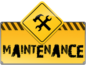 Maintenance sign with hammer and spanner