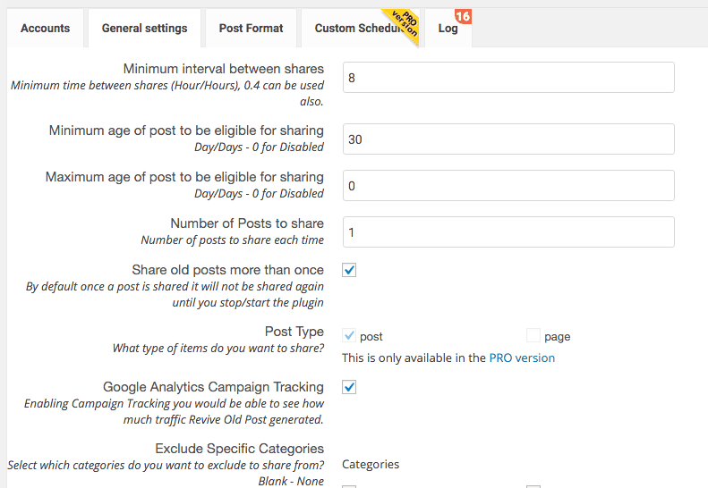 Revive Old Post General settings