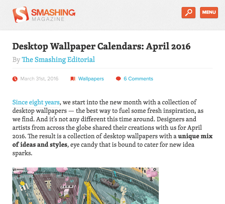 Smashing Magazine - tablet view