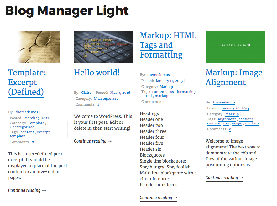 Blog Manager Light's 4 column layout