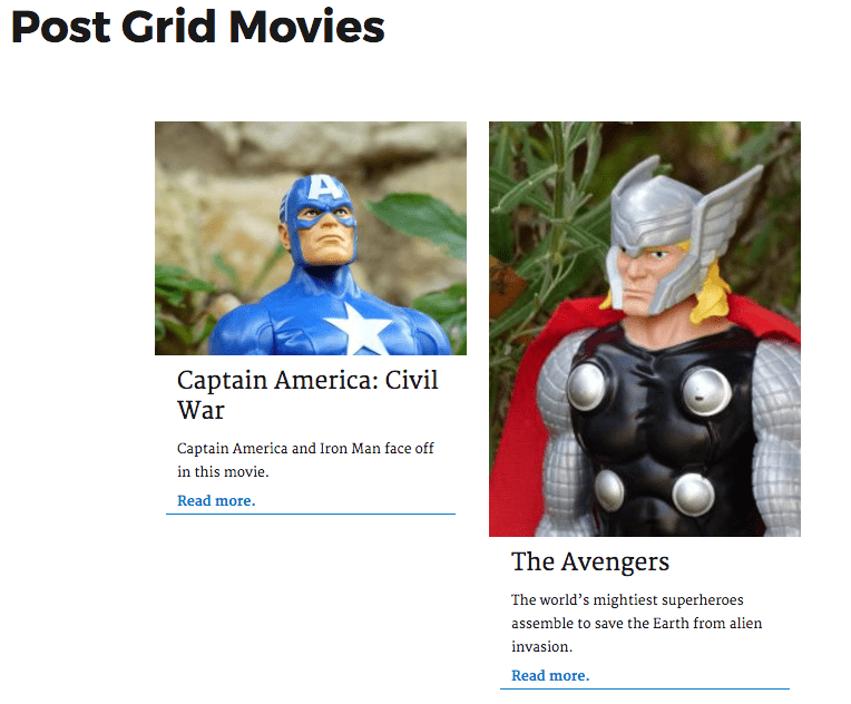 Post Grid featuring a Movies custom post type