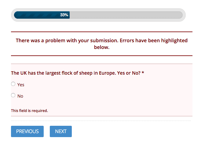 Gravity Forms validation error for an incomplete answer