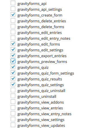 User Role Editor settings for Gravity Forms Editors