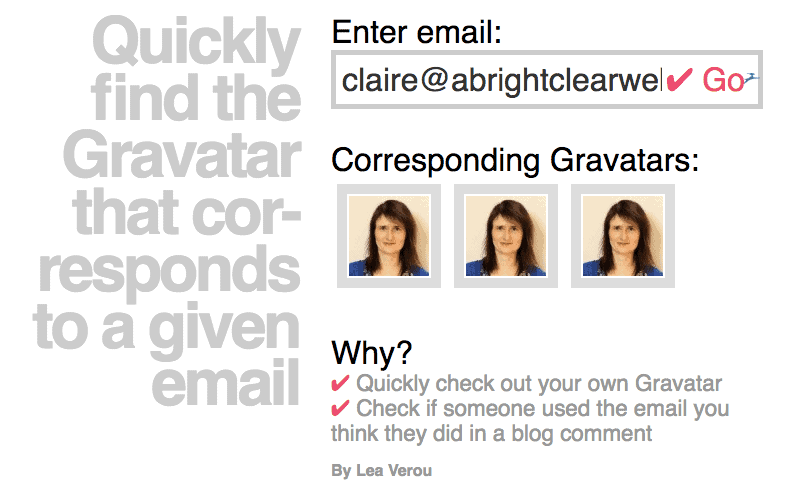 Find the Gravatar from any email web app