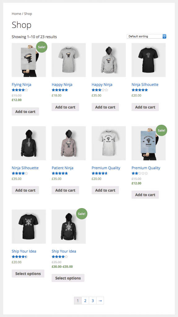 WooCommerce shop with products