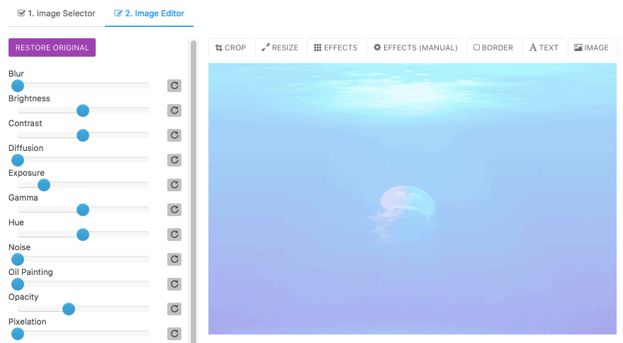 Jellyfish in ocean with reduced opacity in FotoPress