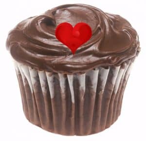 chocolate cupcake with a heart on it