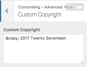 Adding your own copyright notice in Advanced Twenty Seventeen