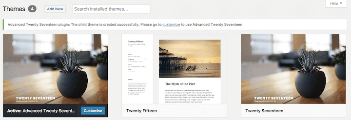 Advanced Twenty Seventeen theme created and active