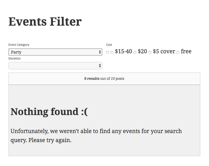 Events filter: Nothing found :( 