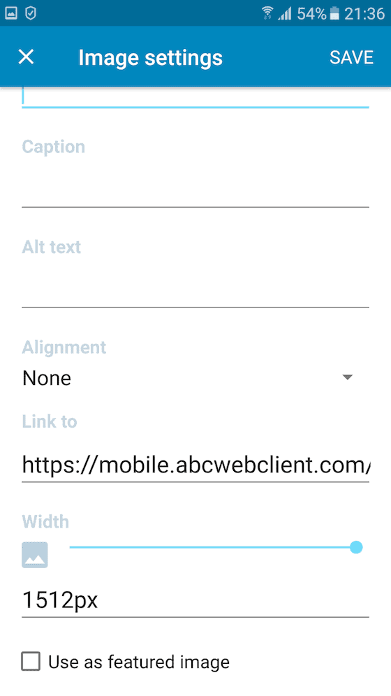 Image setting on the WordPress Android app