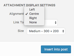 Attachment Display Settings - left, centre, right, none