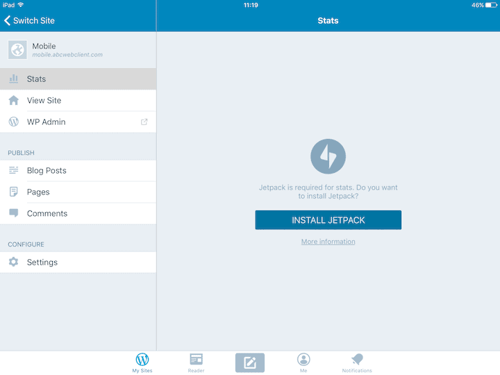 WordPress iPad app UI