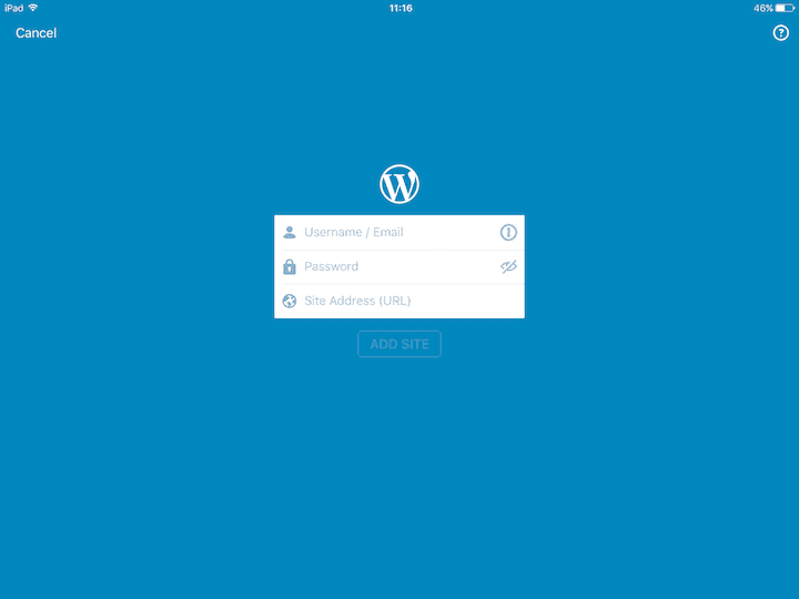 Adding a site on the WordPress iPad app