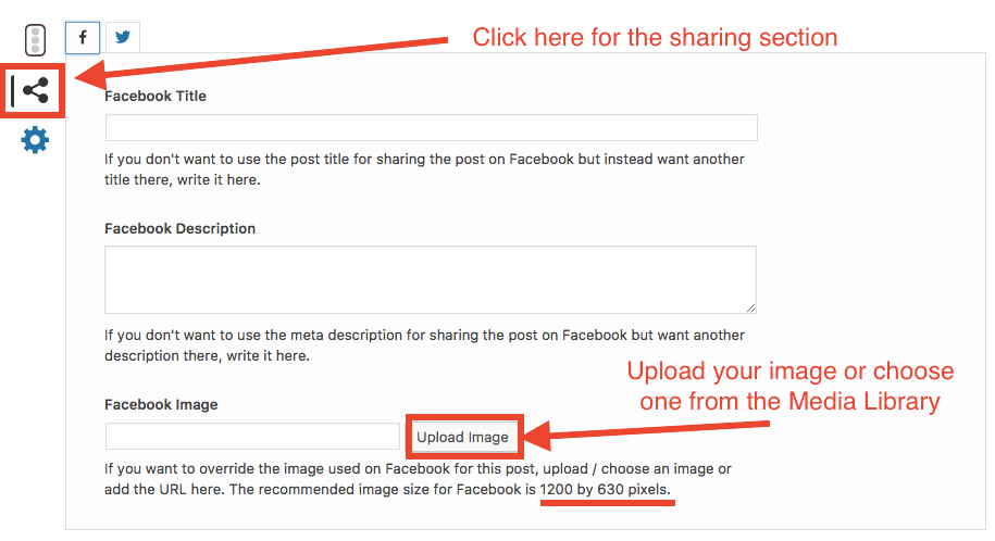 Yoast SEO settings for Facebook sharing