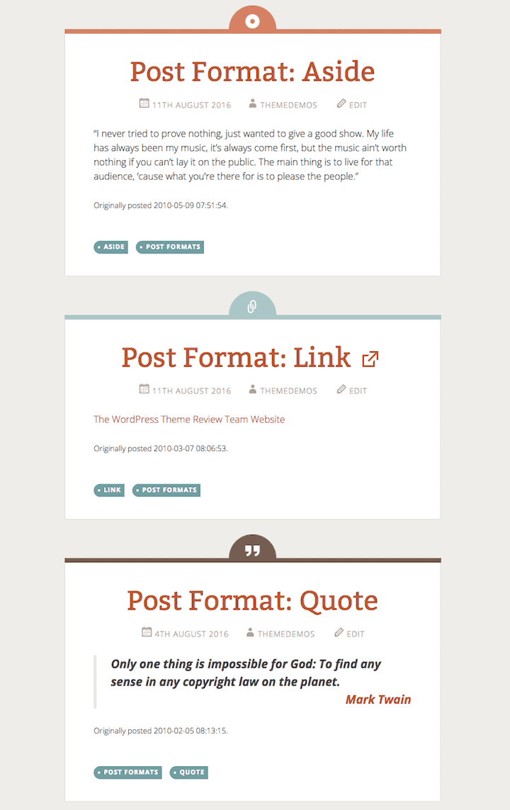 Fictive theme post formats