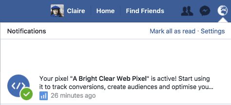 Notification of active Facebook pixel