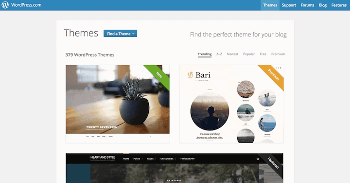 The WordPress.com theme directory