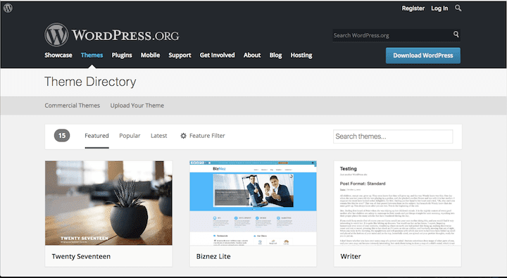 The WordPress.org theme directory