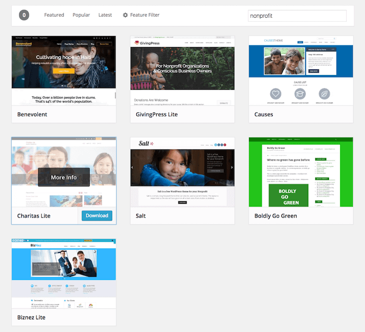 Search for nonprofit themes on WordPress.org
