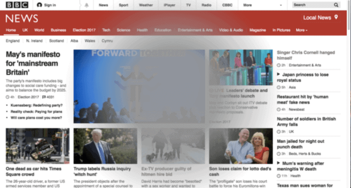 Simulation of the BBC News website as seen by a person with age-related macular degeneration