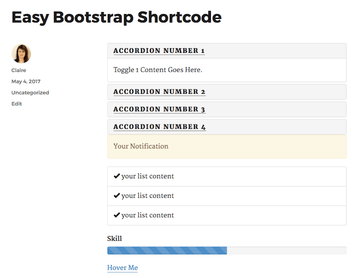 Twenty Sixteen Bootstrap shortcodes normal size