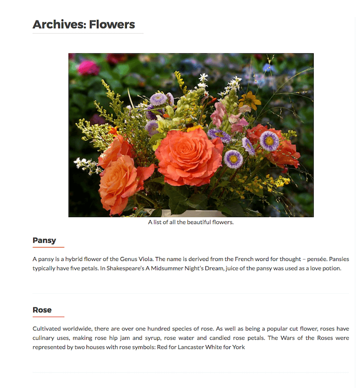 Archives for Flowers custom post type