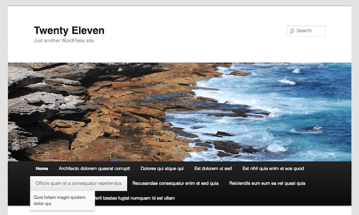 Twenty Eleven desktop menu showing hover effect