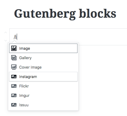 The /i command in Gutenberg helps find relevant blocks quickly