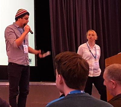 Heather Burns is introduced at WordCamp London 2018
