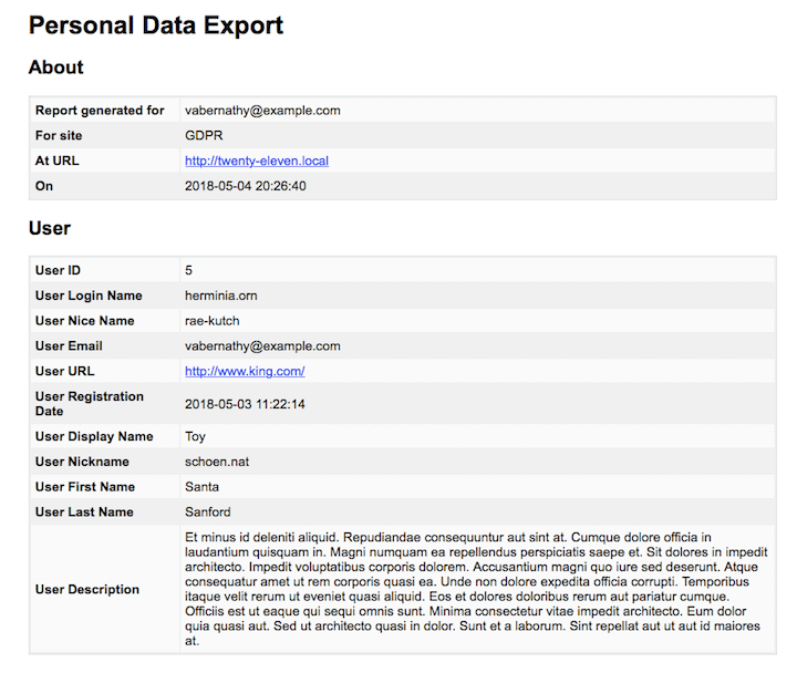Personal Data Export