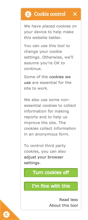 ICO cookie control pop-up, expanded
