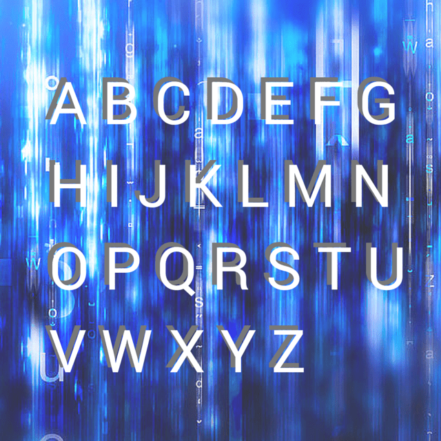 Letters A-Z on a Matrix-style background