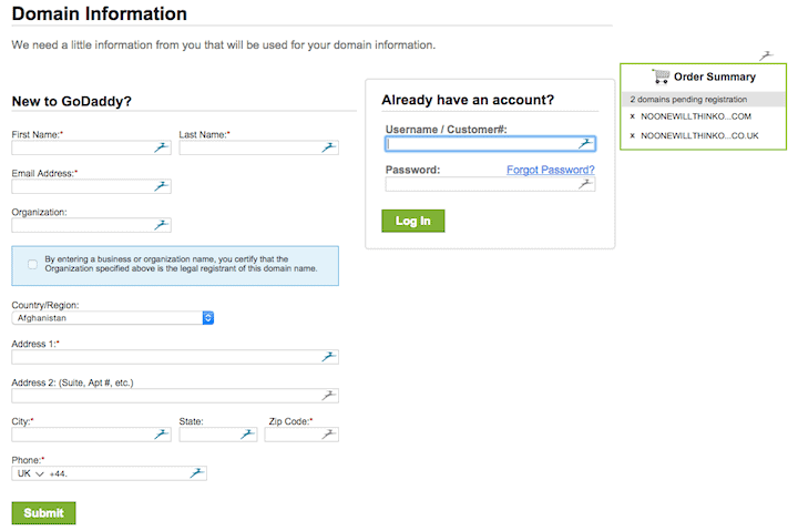 Daftar atau masuk dengan GoDaddy