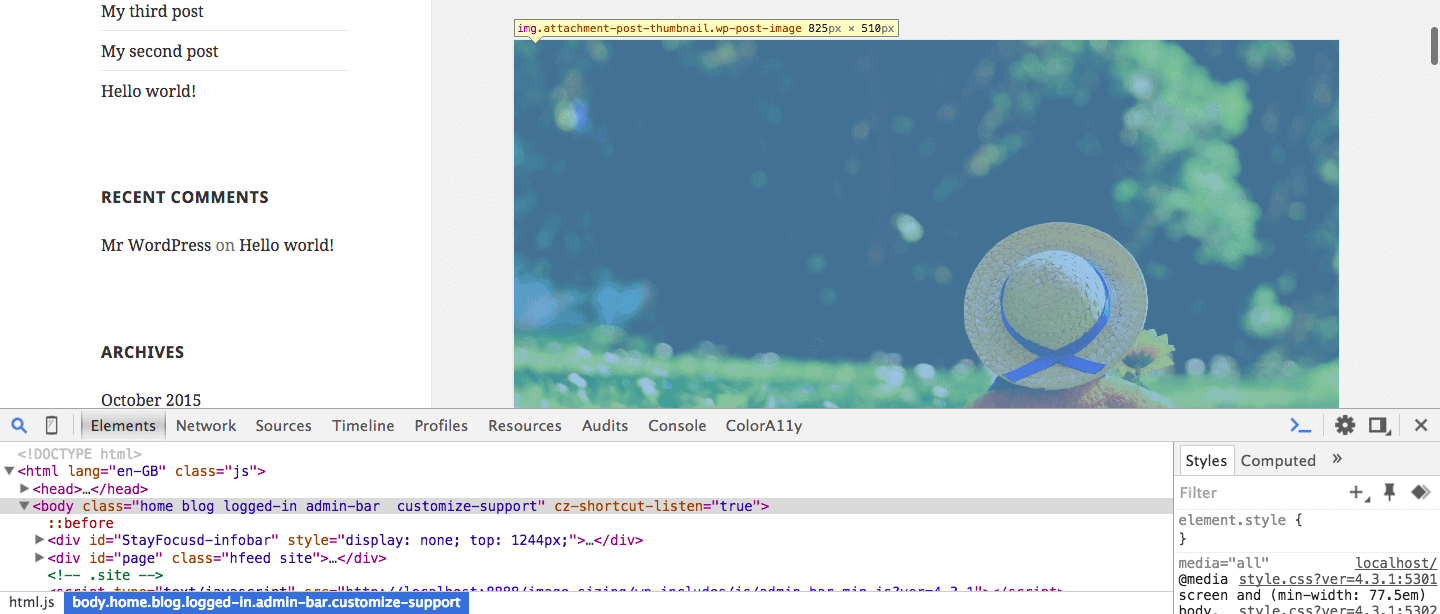 Finding Featured Image Size With Chrome Developer Tools