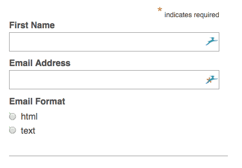 A MailChimp form missing the Subscribe button