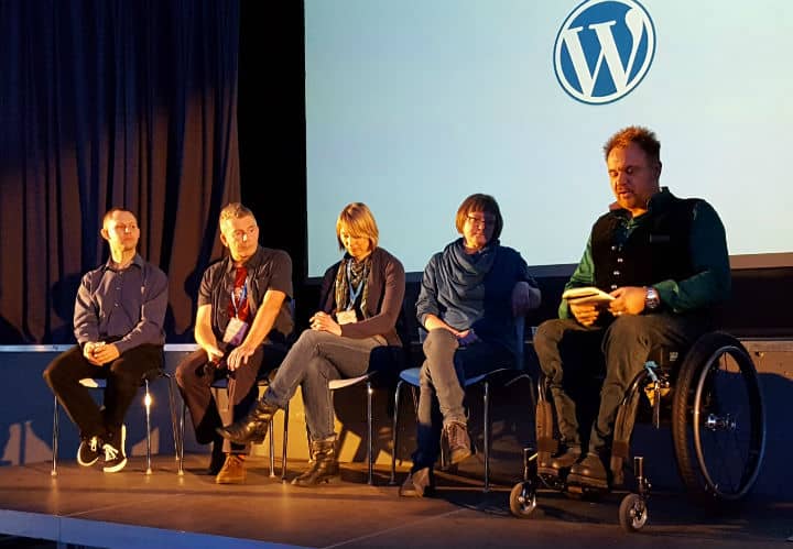 The WordPress accessibility panel (l-r): Gary Jones, Richard Senior, Angie Vale, Rian Rietveld, Mik Scarlet