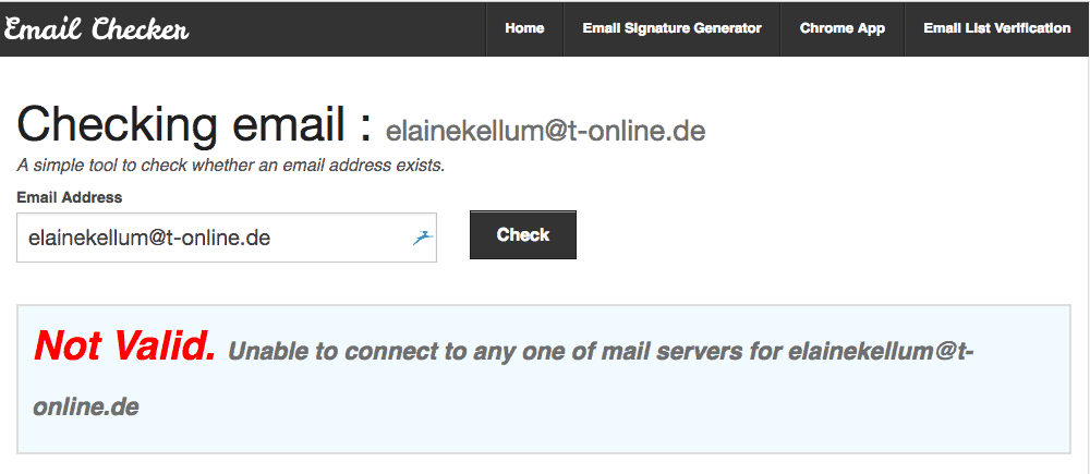 Invalid email found by Email Checker