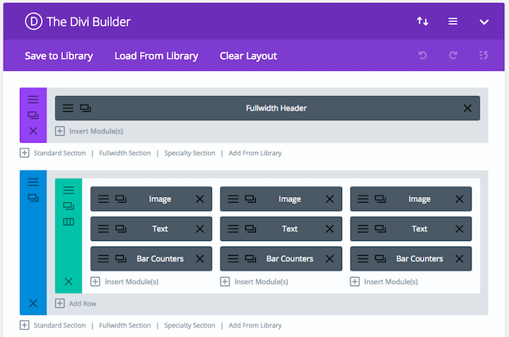 The Divi Builder back end view