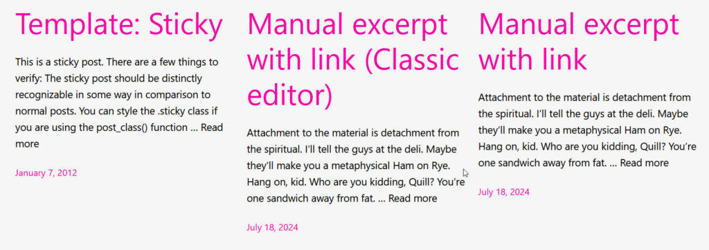 Twenty Twenty Three excerpts without links or HTML tags